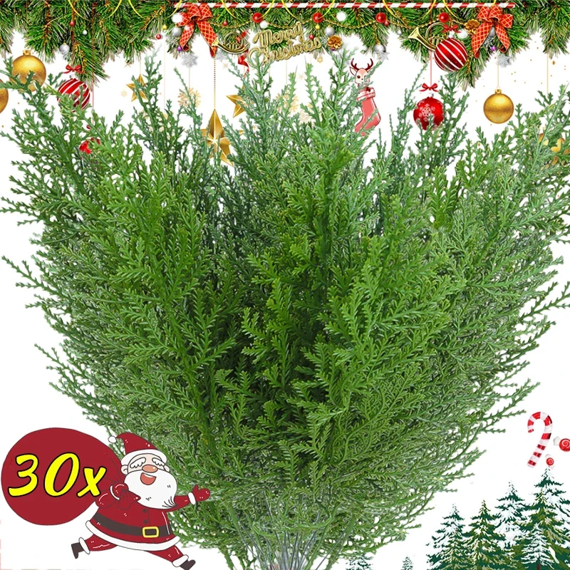 Artificial Pine Needles Branches Christma Fake Snowy Pine Plastic Greenery Stems DIY Xmas Tree Garland New Year Party Décoration