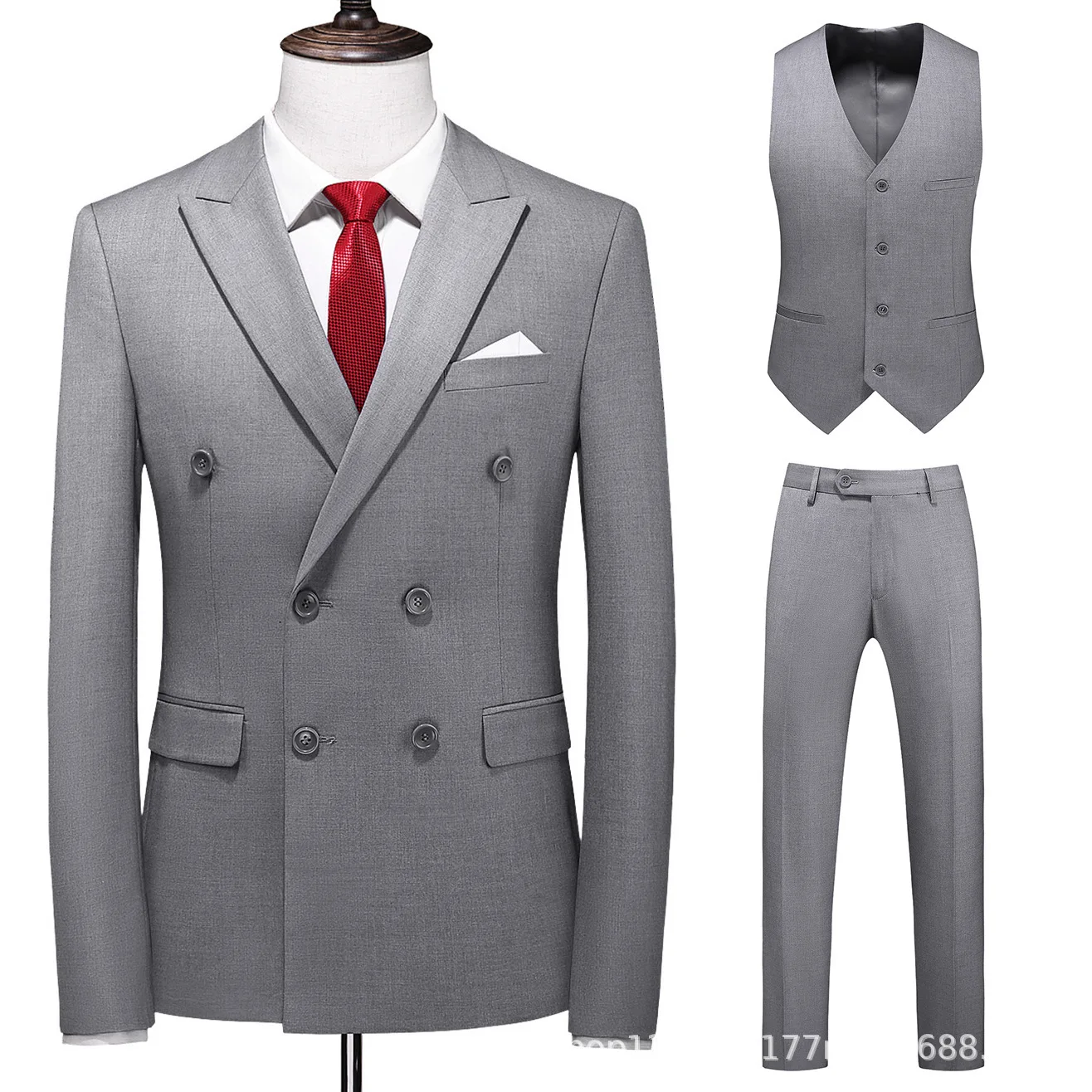 

M-6XL ( Jacket + Vest+Pants ) High-end Brand Formal Business Mens Suit Three-piece Groom Wedding Dress Solid Color