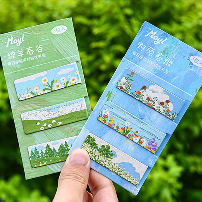 3PCS/SET Aesthetic Metal Bookmarks Colorful Spring Flowers Mark Page Marker Magnetic Book Accessories kawaii School Supplies