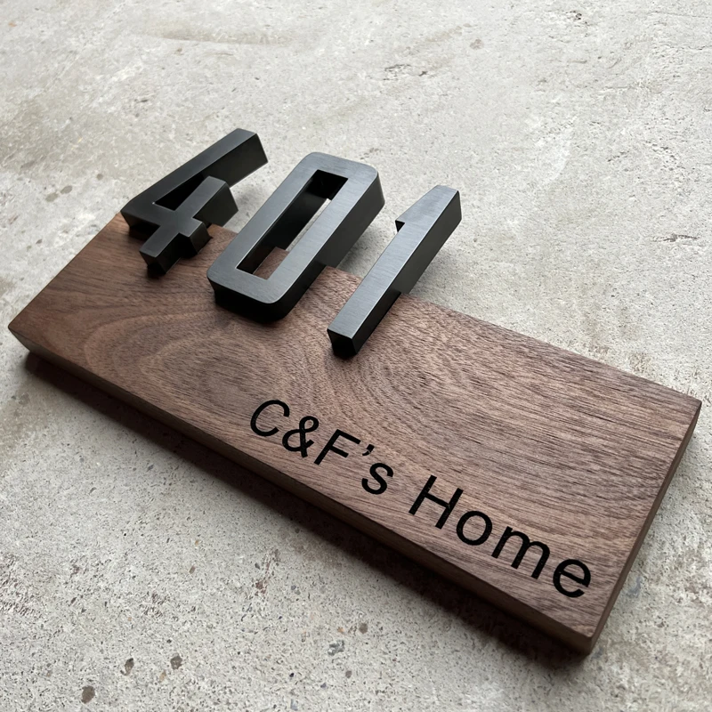 

Personalized custom modern creative simple design style natural black walnut solid wood house number home decoration house plate