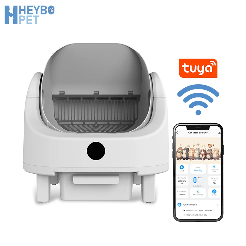 HEYBO PET Large Capacity Self Cleaning Safety App Control Auto Smart Open Cat  Box