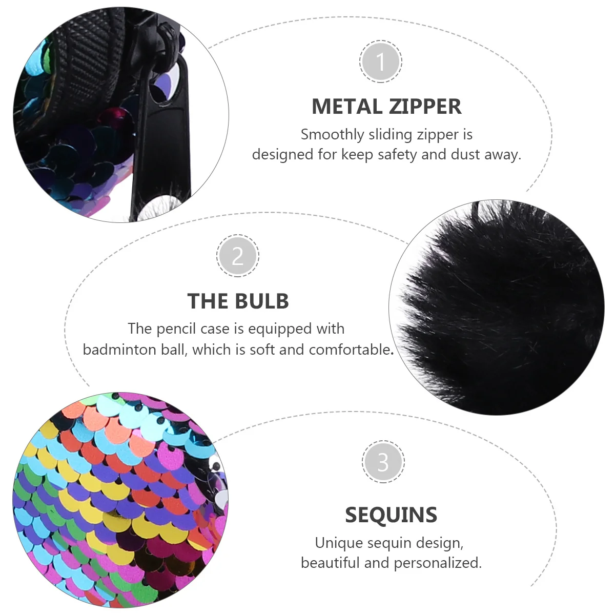 

1pc Sequined Pencil Bag Mermaid Glitter Pouch Smooth Zipper Durable Stationery Storage Organizer Multifunction Pencil