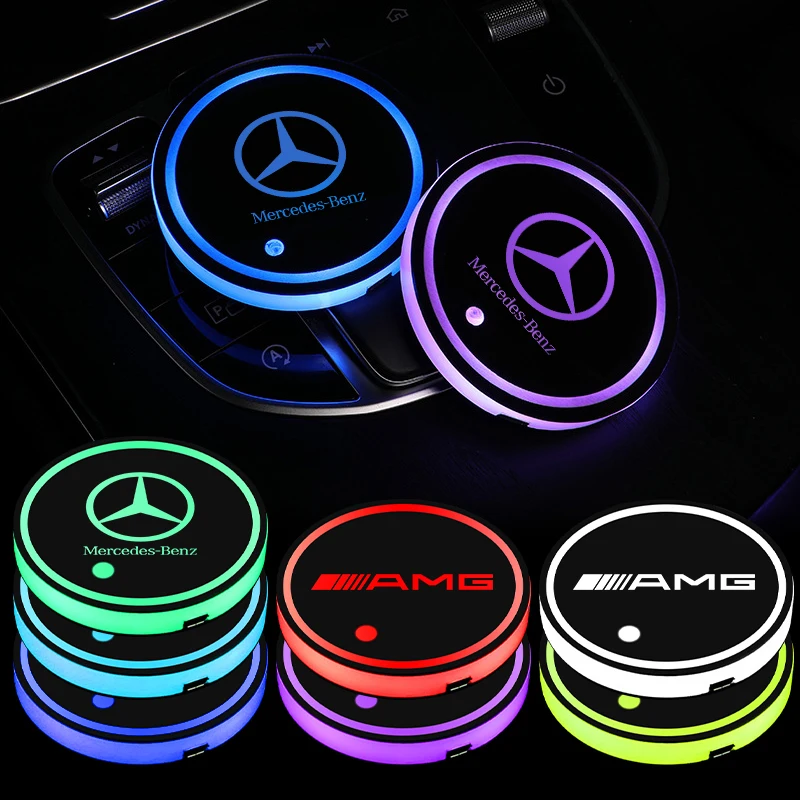 1/2Pcs Luminous Car Coaster Water Cup Holder Non Slip Pads Mats for Mercedes Benz AMG A E C G R S Class W176 W204 W212 W168 W205