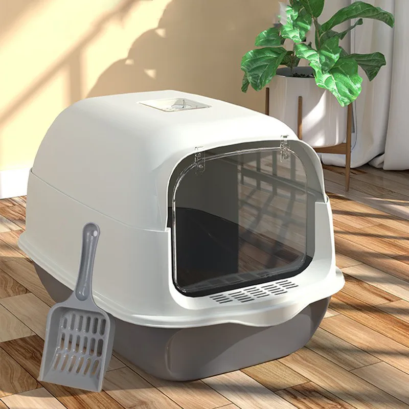 Closed Cat Litter Box Full Anti-sprinkle Deodorizing Cat Toilet Two-way Shovel Large Capacity Cat Litter Box Closed Sandbox