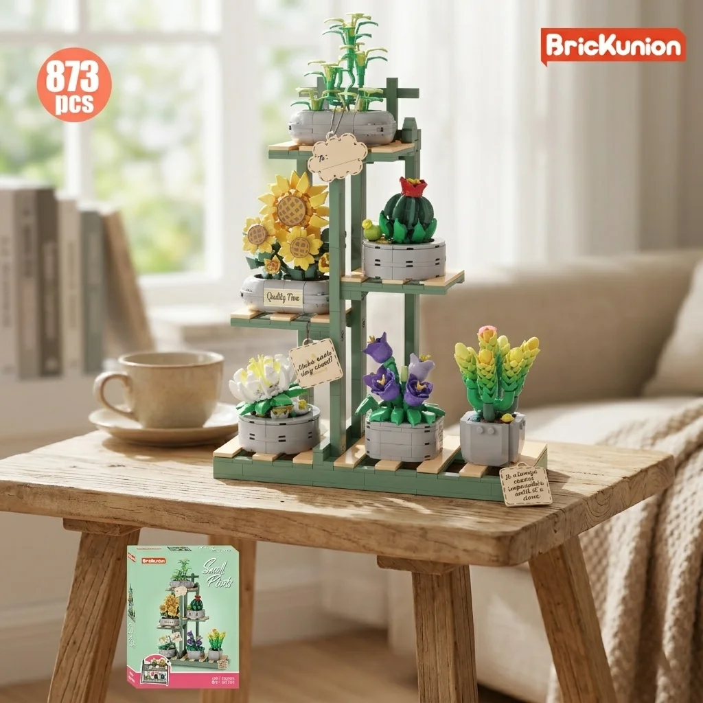 

873pcs Building Block Set with Potted Plants And Flowers Educational DIY Toy Greeting Card Included Birthday Christmas Gift