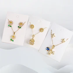 Women's Anti-Allergy Zirconia Earrings Fashion Dreamcatcher Airplane Dolphin Birdcage Pendant Necklace Set Birthday Wedding Gift