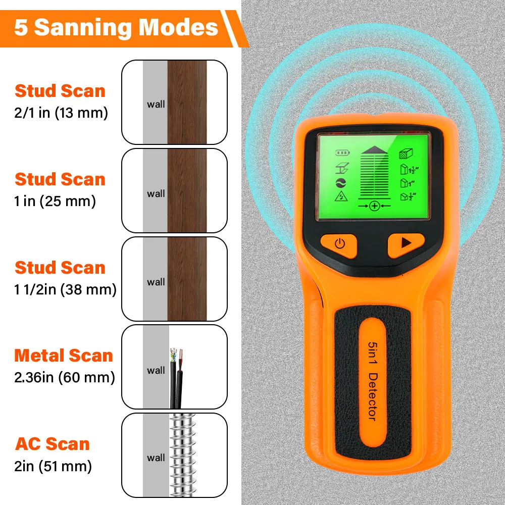 Multifunktionaler 5-in-1 Digitaler Wandscanner Balkendetektor Metall Holz AC-Kabel PVC-Wasserrohr-Finder