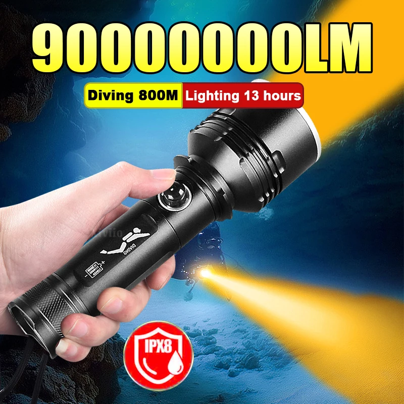 

Супермощный подводный фонарь 9000000 лм XHP360 с желтым светом, водонепроницаемый IP8, профессиональный светодиодный фонарь для дайвинга