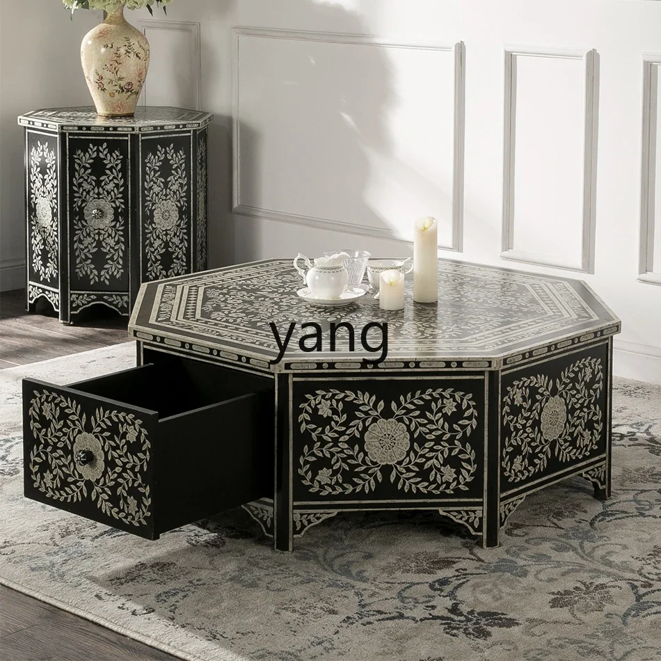 YJQ retro furniture special-shaped edge few creative painted coffee table medieval style