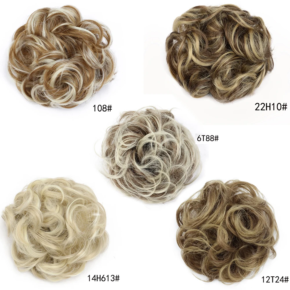 Synthetic Hair Bun Extensions Messy Curly Elastic Hair Scrunchies Hairpieces Synthetic Chignon Donut Updo Hair Pieces for Women