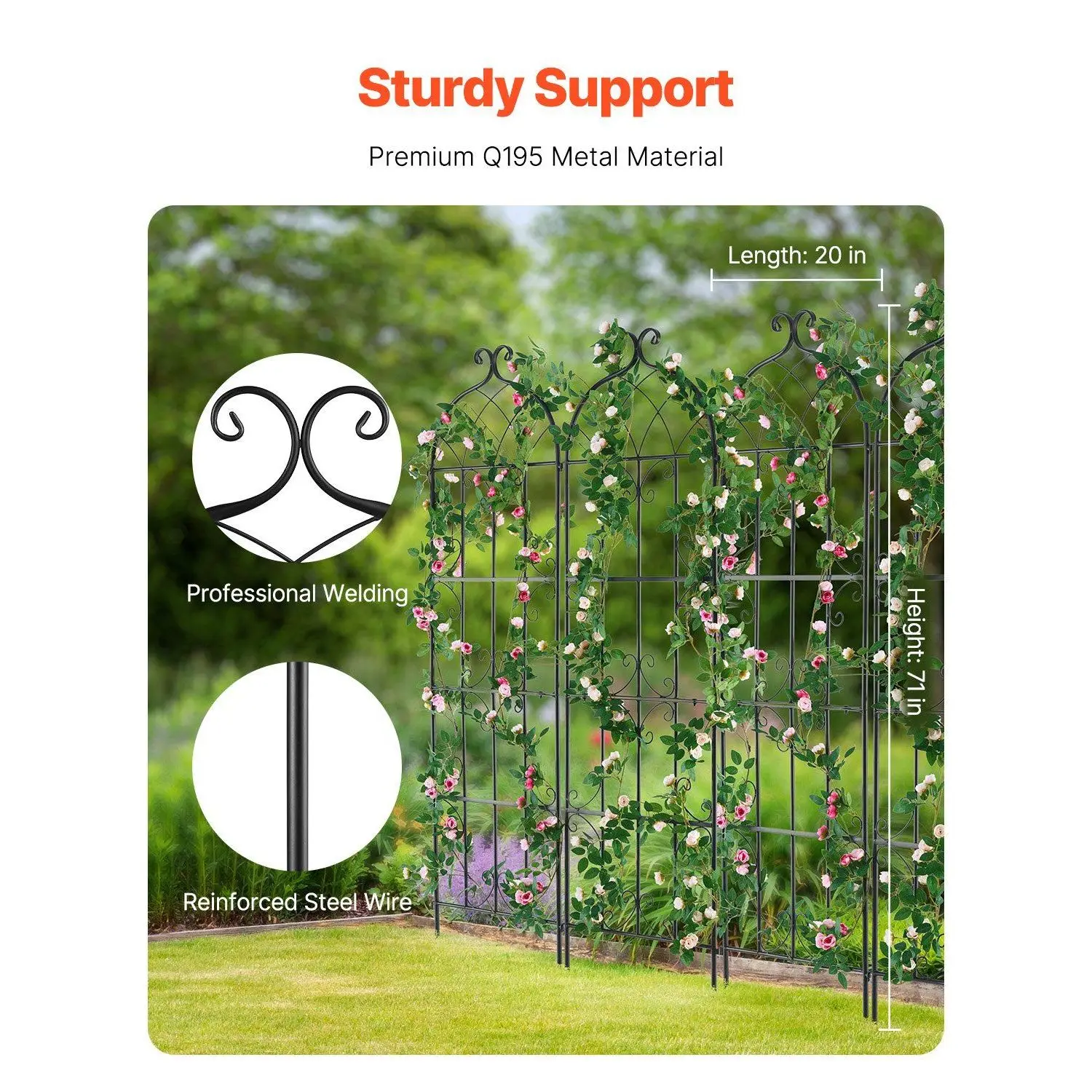 4-Piece Rust-Proof Metal Garden Flower Stand 71 X 20 Outdoor Climbing Rose Stand, Fence, Flower Stand and Door