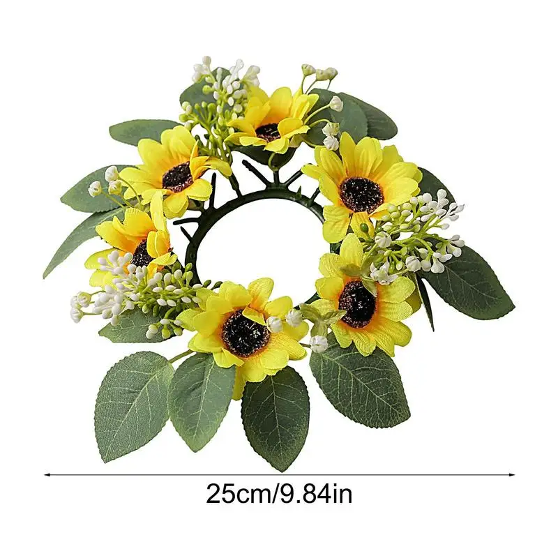 Artificial Sunflower Candle Rings Wreath Decorative Candle Holder for Dining Table Wedding Spring Summer Flower Rings view 6