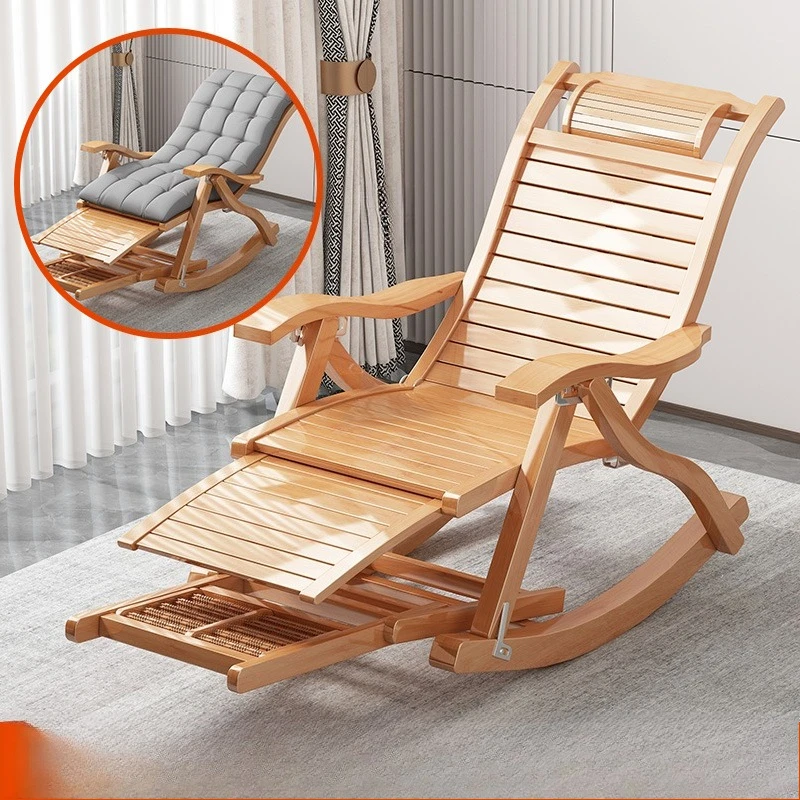

Bamboo recliner folding adult rocking chair household lunch break lounge lazy elderly balcony leisure free vine shake