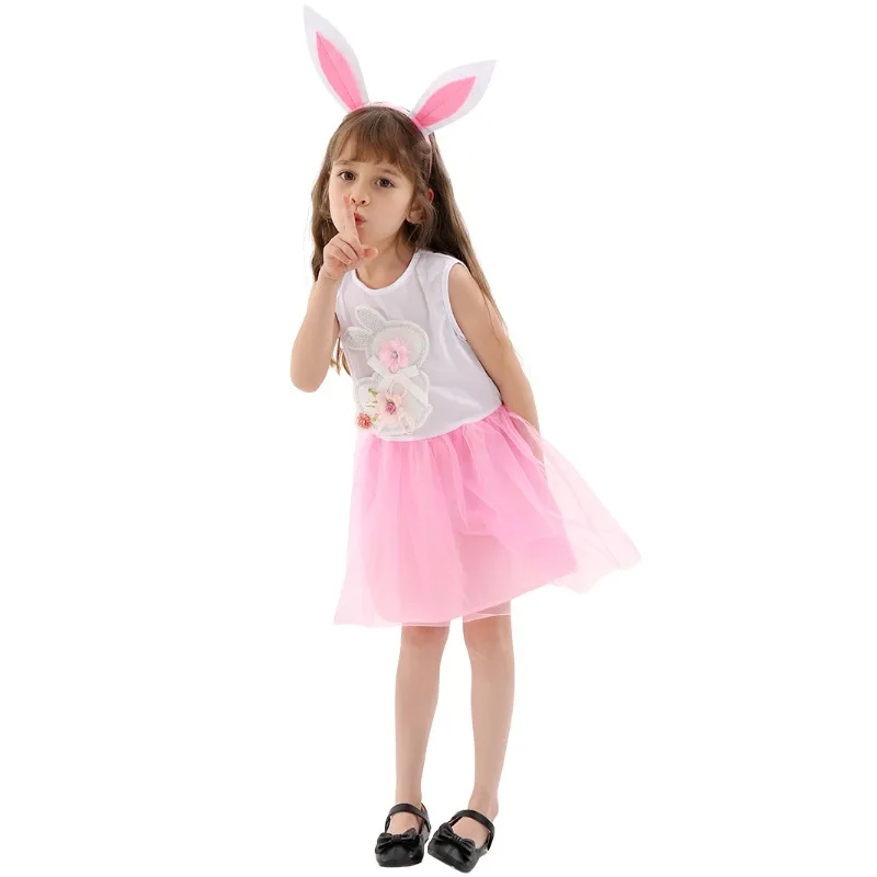 

Girls Rabbit Cosplay Costume Children Animals Role Play Clothes School Stage Performance Halloween Party Red Outfit Uniform