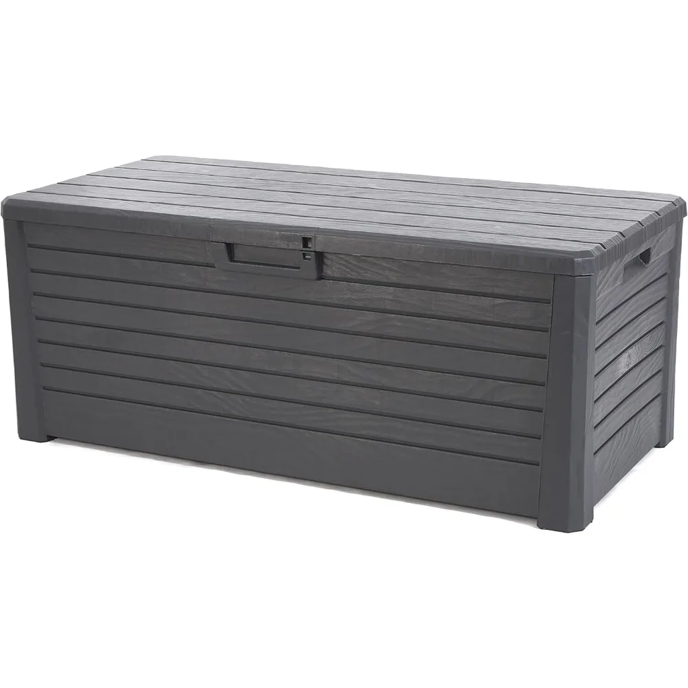 Weatherproof Lockable Deck Storage Box Bench for Outdoor Pool Patio Garden Furniture and Indoor Toy Bin Container, Anthracite