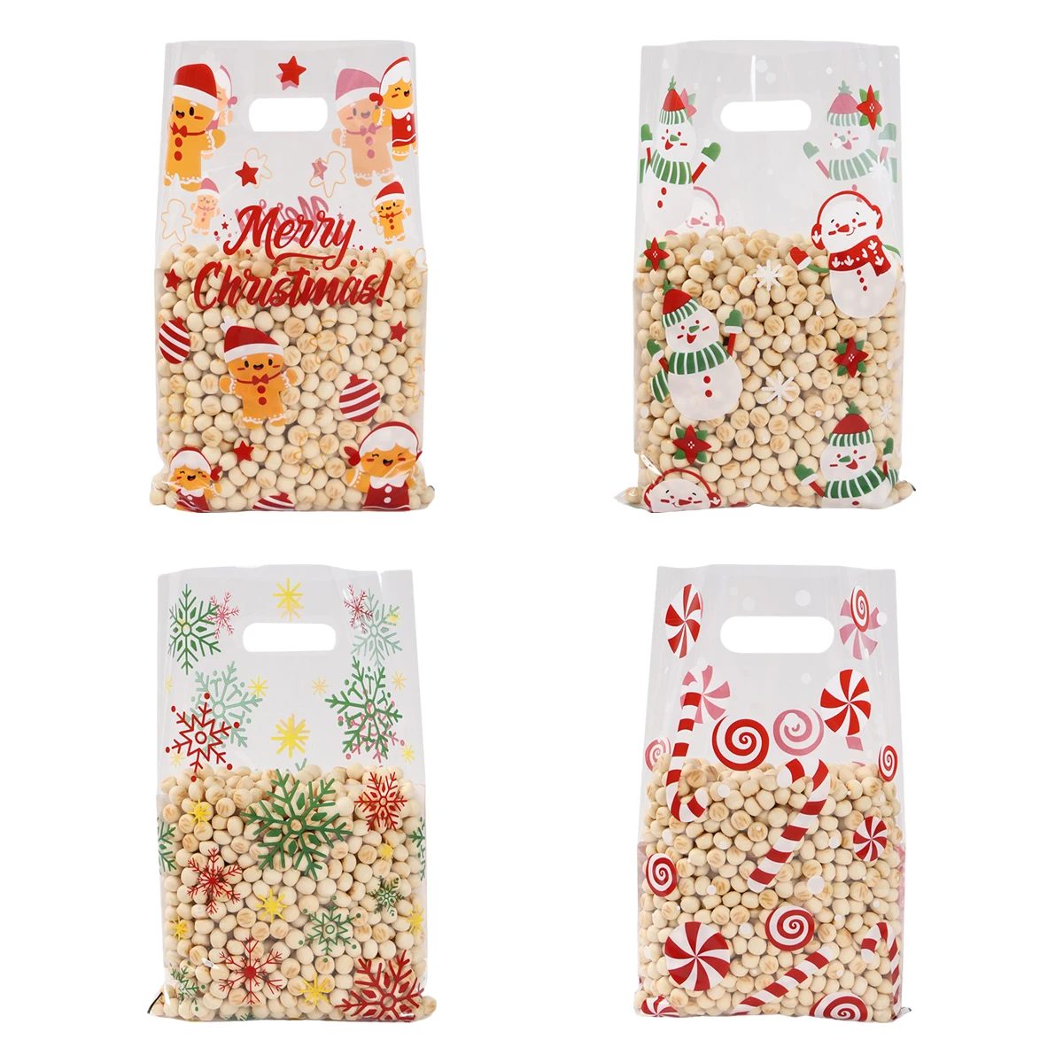 

10/25/50pcs Christmas Clear Candy Bag Christmas Decorations Santa Gift Bag Navidad Xmas Gift Bags Cristmas Cookies Packing Bag