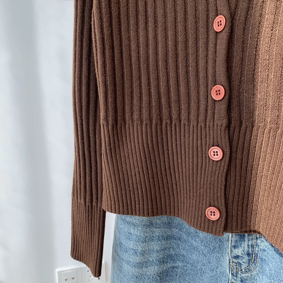 Brown Ribbed Knit Polo-Neck Button Down Sweater Cardigan for Women Teen-girl Fall Winter Cozy Knitwear Vintage Outfit