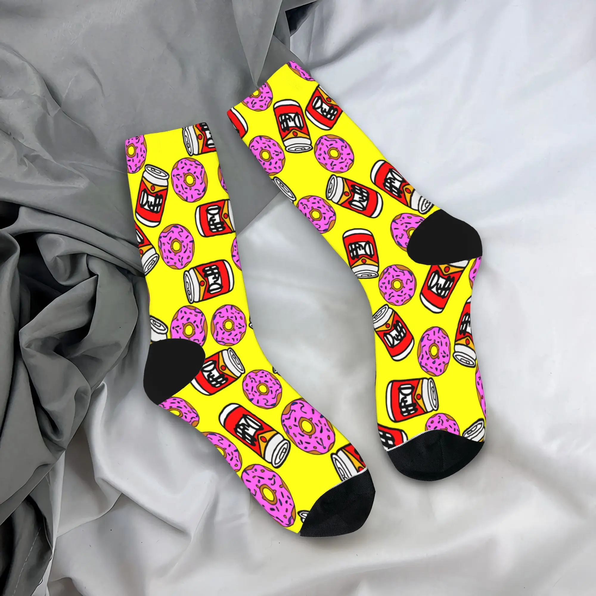 Homer S-Simpsons Donut & Duff Beer Socken, Gothic-Strümpfe, Winter-Anti-Rutsch-Herrensocken, hochwertiges Design, Laufsocken