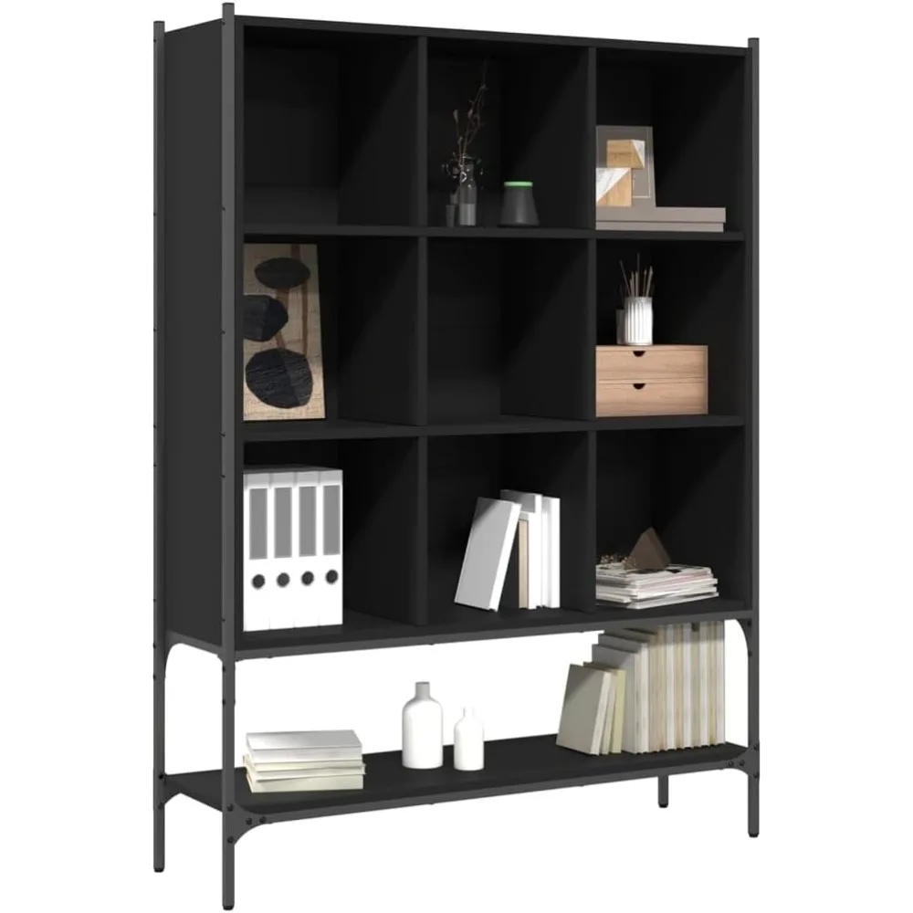 Librería de madera negra: estantería independiente, estantería, estante de almacenamiento y divisor de ambientes - 40,2x11,8x55,7 pulgadas