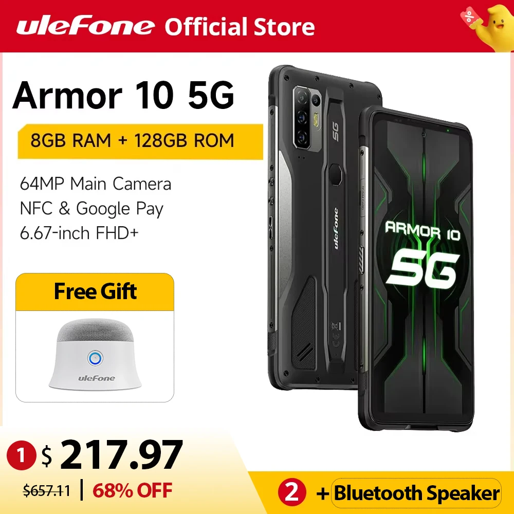 Ulefone Armor 10 5G 견고한 휴대 전화 안드로이드 10 8GB + 128GB 방수 스마트 폰/IP68 IP69K/ 6.67 