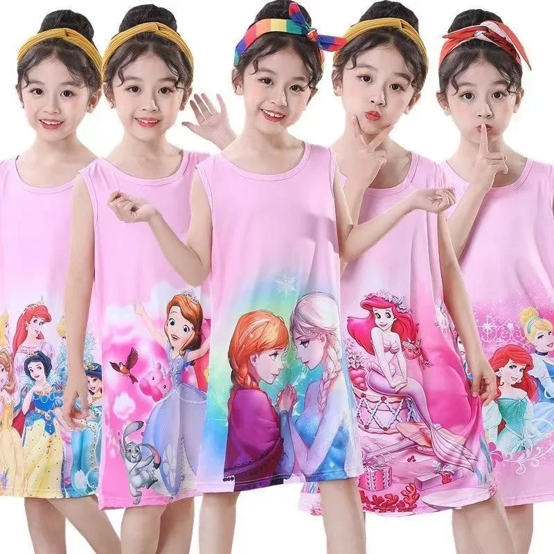 Spring Summer Girls Dresses Cartoon Anna Elsa Mermaid Princess Nightgown Pajamas Kids Nightdress Cute Baby Sleep Dress Homewear