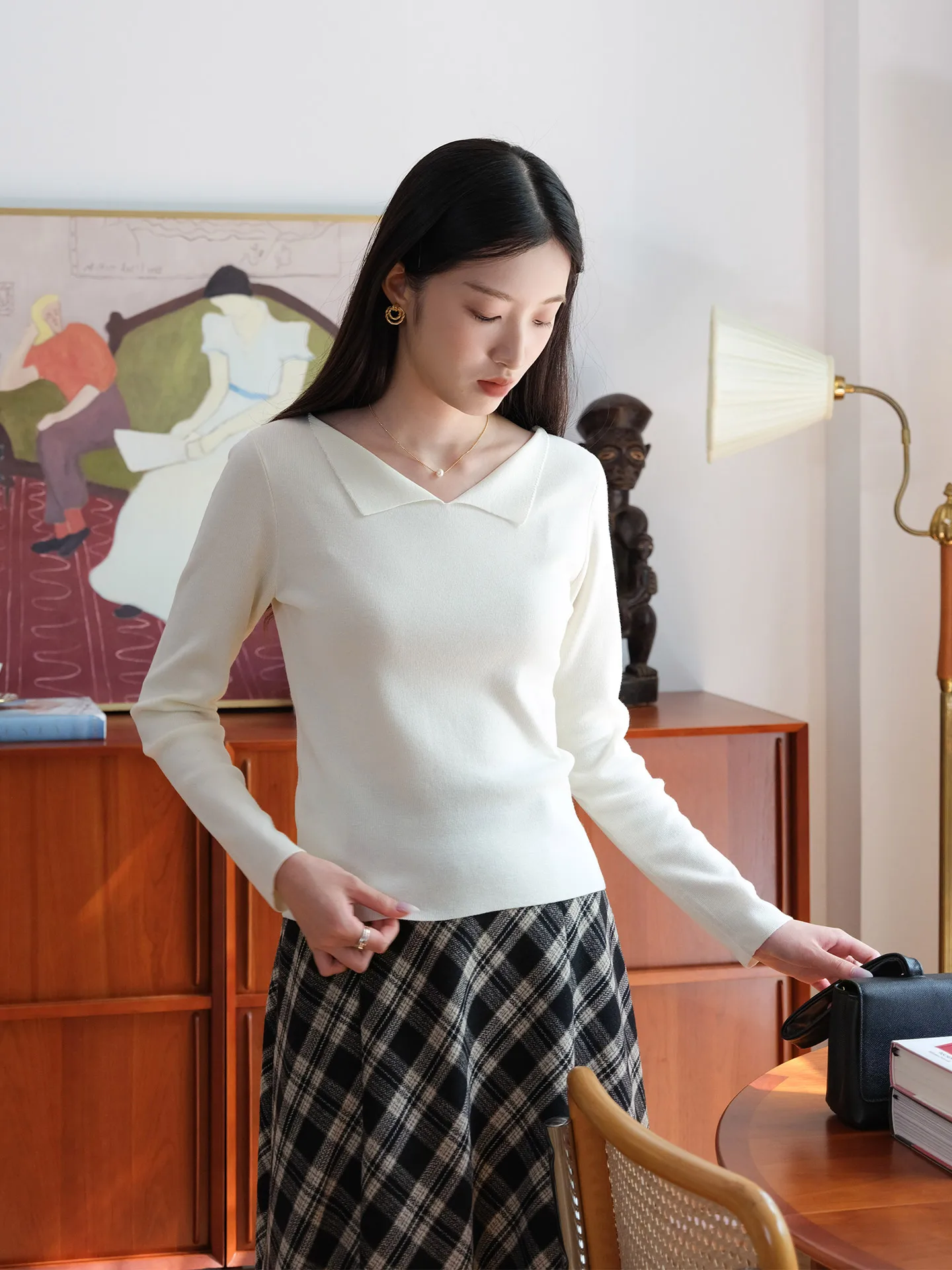 

Slim Fit Long Sve V-Ne Трикотаж Женская внутренняя одежда Термальный топ Faionable French Sle Двойная трикотажная смесь полиэстера