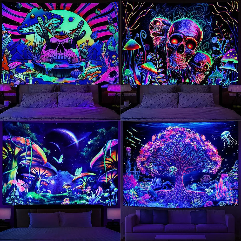 Psychedelic Skull Mushroom Mandala Tapestry Wall Hanging Bohemian Gypsy Psychedelic Tapiz Witchcraft Tapestry