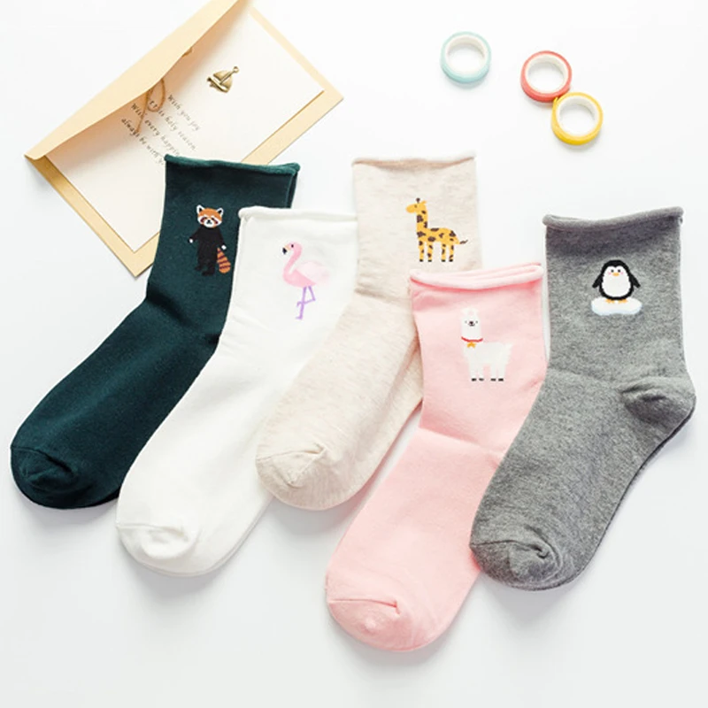 Casual Flamingo Modis Harajuku Cartoon Funny Women Casual Socks Women Short Sock Animal llama lolita Happy Socks Female