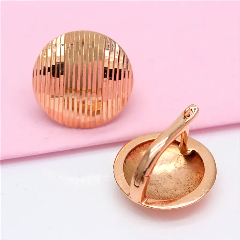 585 Purple Gold Round Geometric Shiny Fashion Earrings for Women14K Rose Gold Charm Unique Simple Engagement Jewelry Gift