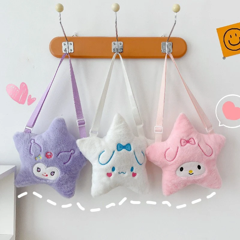 Sanrioed Cinnamoroll กระเป๋าน่ารักกระเป๋าสะพายไหล่ plushie ดาวห้าแฉก Kuromi My Melody กระเป๋าถือของขวัญคริสต์มาสวันเกิด