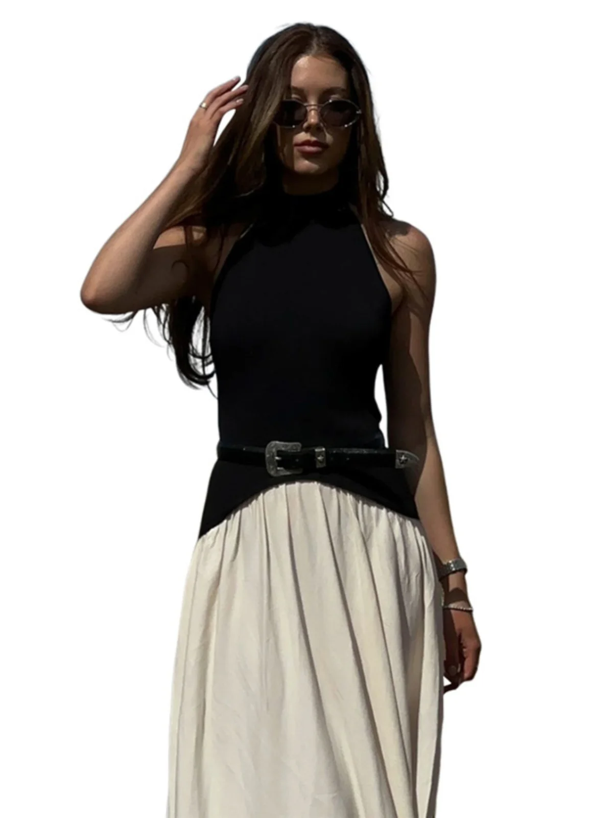 Vestido Faion Bal para mujer, corte entallado, plisado, largo, Dr europeo, cintura suelta, tela de poliéster, No Sve round Ne