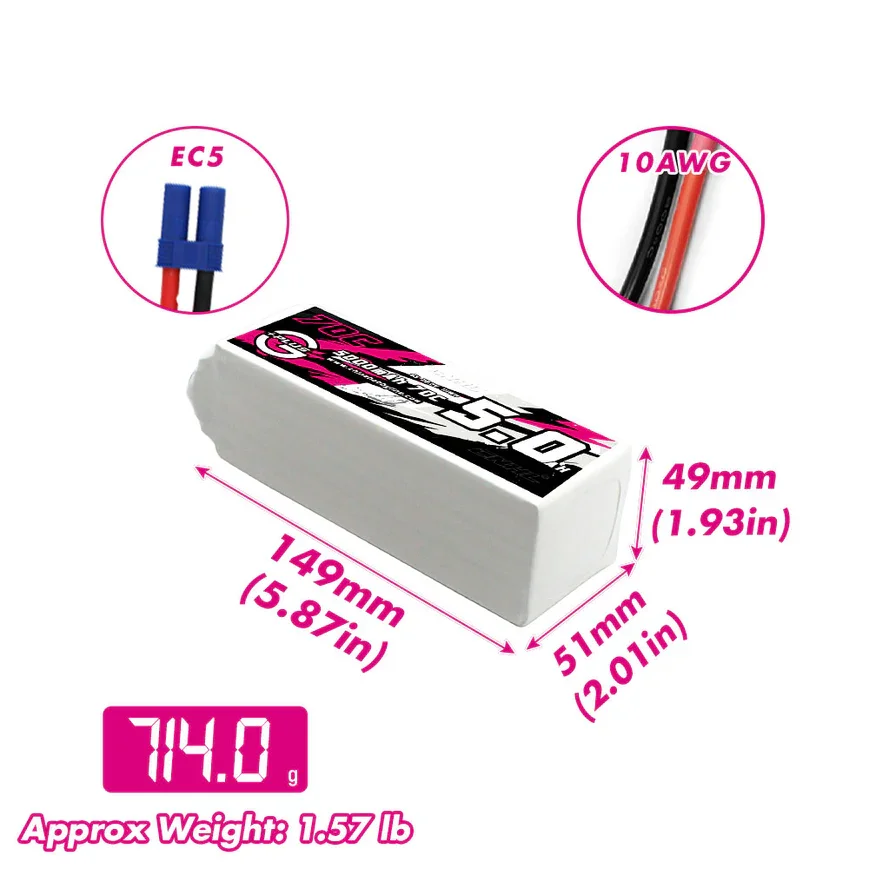 CNHL Lipo 6S 22.2V Battery 5000mAh 70C G+PLUS With EC5 Plug For RC Car Airplane Boat Truck Vehice Speedrun Truggy Buggy Hobby