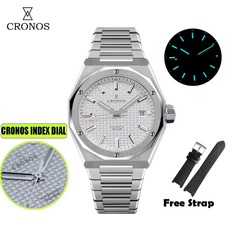 Cronos Luxusuhr für Herren, 39 mm, PT5000, SW200-Uhrwerk, automatische Armbanduhren, Saphirglas, 10 ATM, wasserdicht, durchsichtig, L6028M