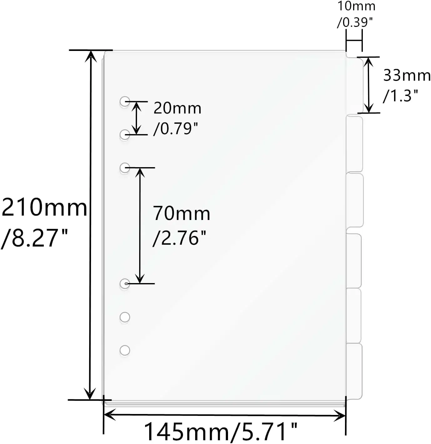 Thick Binder Divider Planner, 6 Sheets Refillable Page Protectors for 6ring Binder Notebook/AssemblyInsets,Acrylic Index Divider