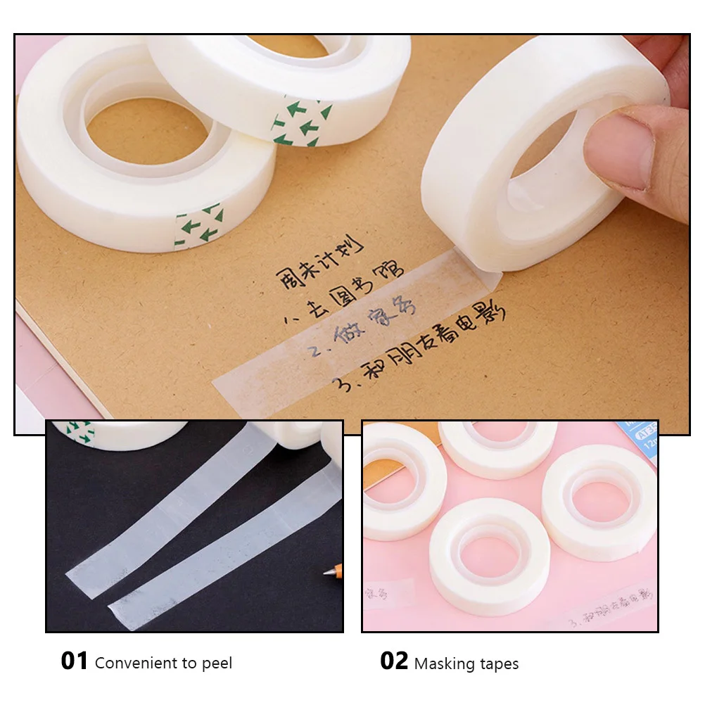 8Pcs Clear Student Masking Tape Premium Adhesive Transparent Tape for DIY Crafts Errors Removing Repairing School Stationery