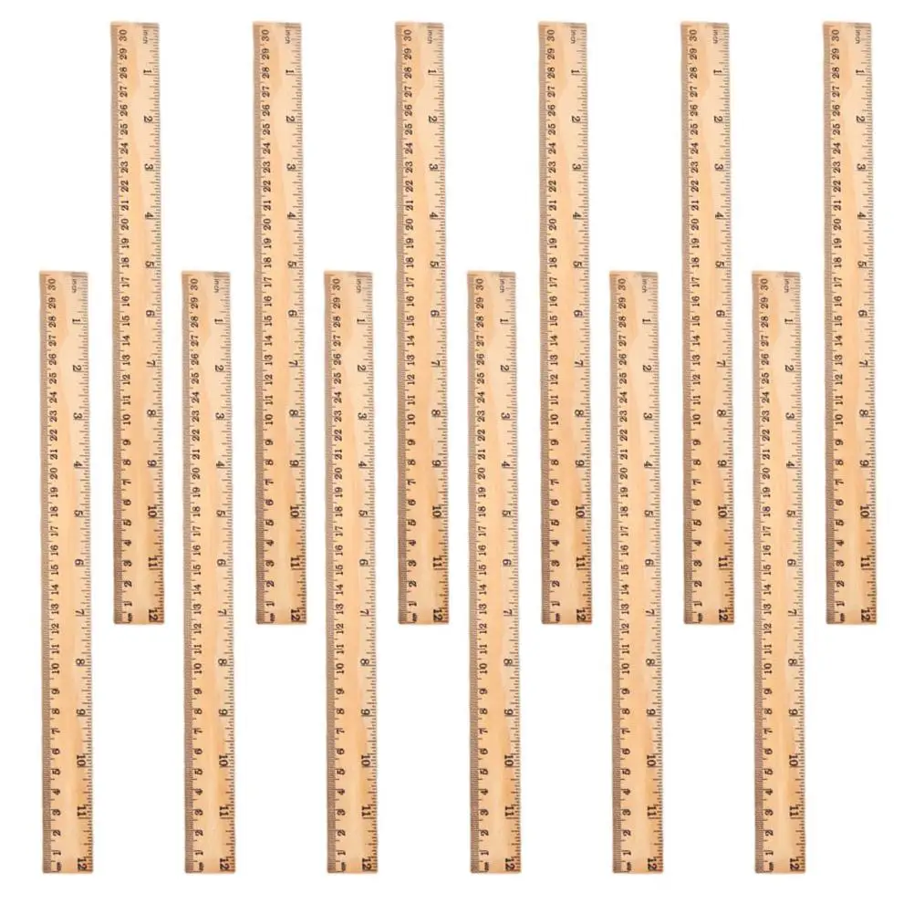 12pcs Wooden Ruler 30cm Double Scale Straight School Supply Student Accessory Household Wood Ruler Multi Function Etched Clear