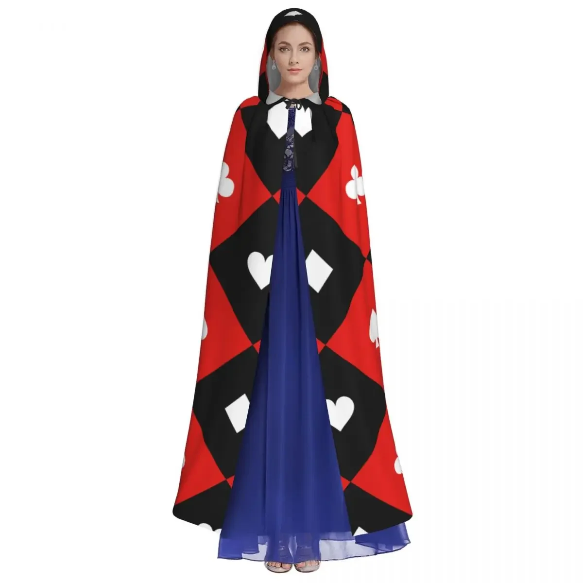 Unisex Adult Chess Board Diamond Poker Cloak with Hood Long Witch Costume Cosplay