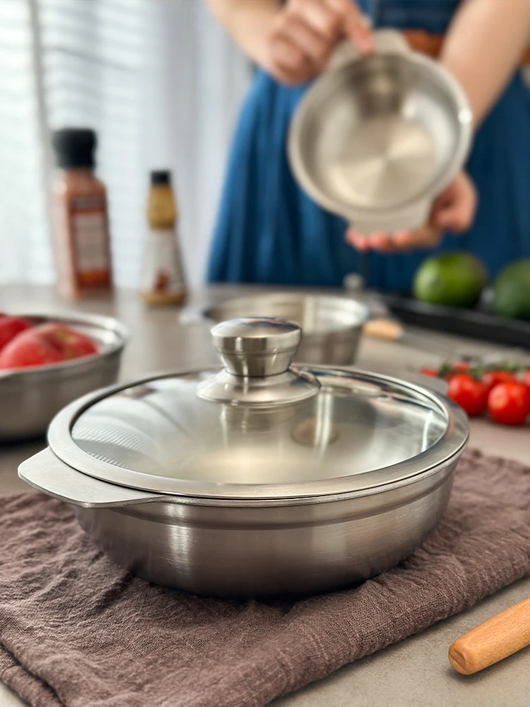 

Thiened Double Ear Food ade 304 Stainl Steel Bowl with Lid Children's Rice Bowl Two Use Bowl for Instant Noodles Salad...
