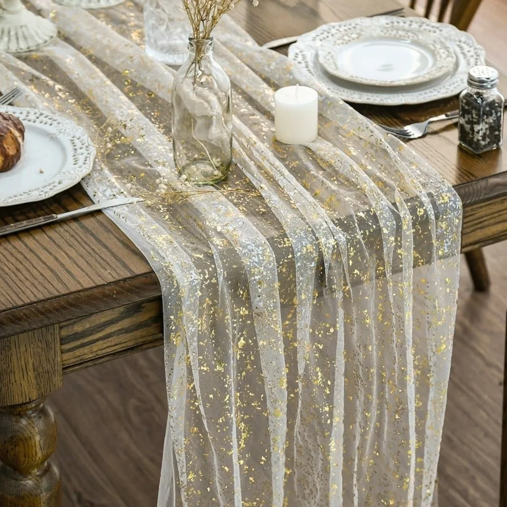 Decorative Metallic Foil Table Runner Sheer Soft Sequin Glitter Table Runner Sheer Chiffon Table Runner Holiday Celebration