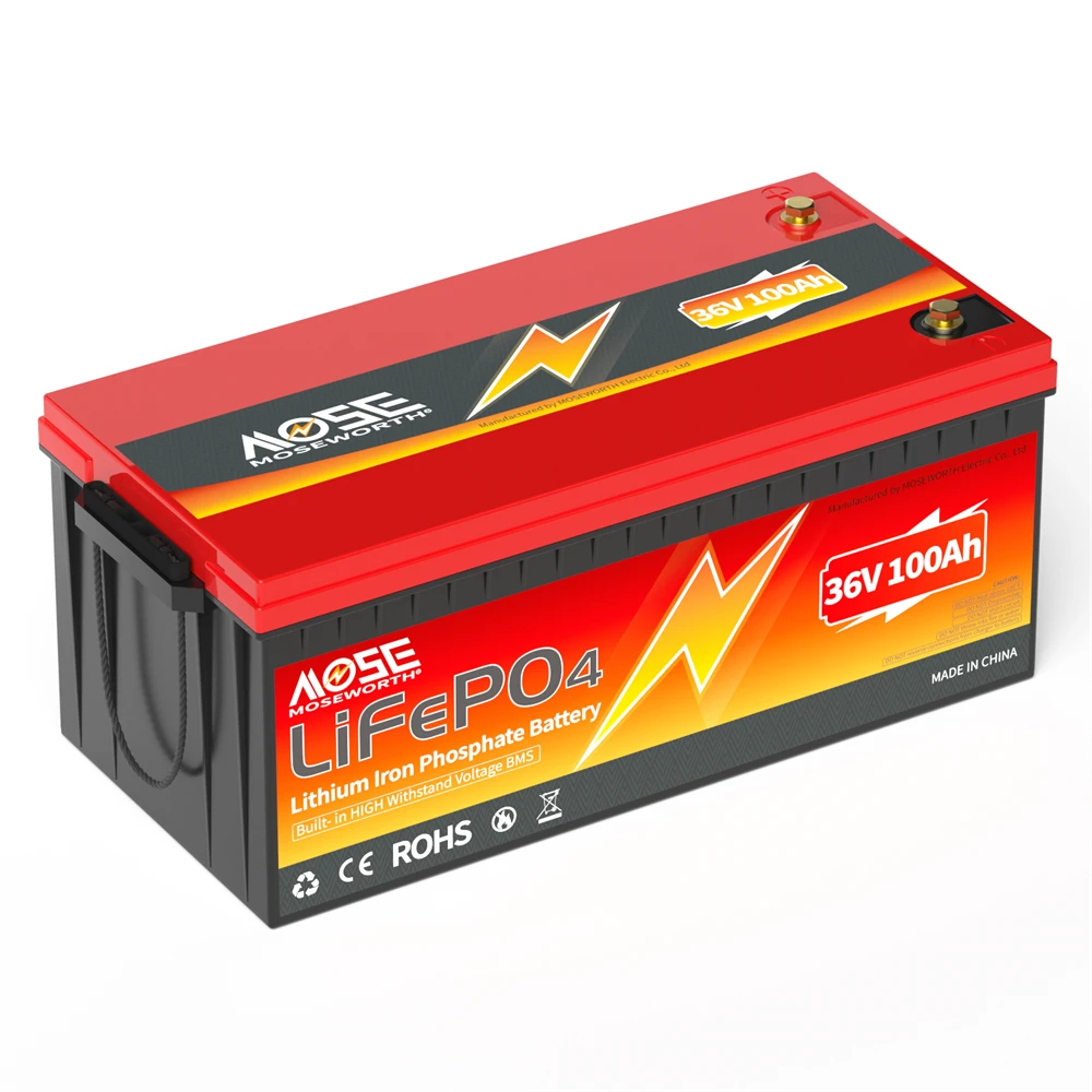 36V 100Ah LiFePO4 Battery with BMS Lithium-ion Energy Storage Battery Backup Power Deep Cycles For RV Camping Golf Cart Solar