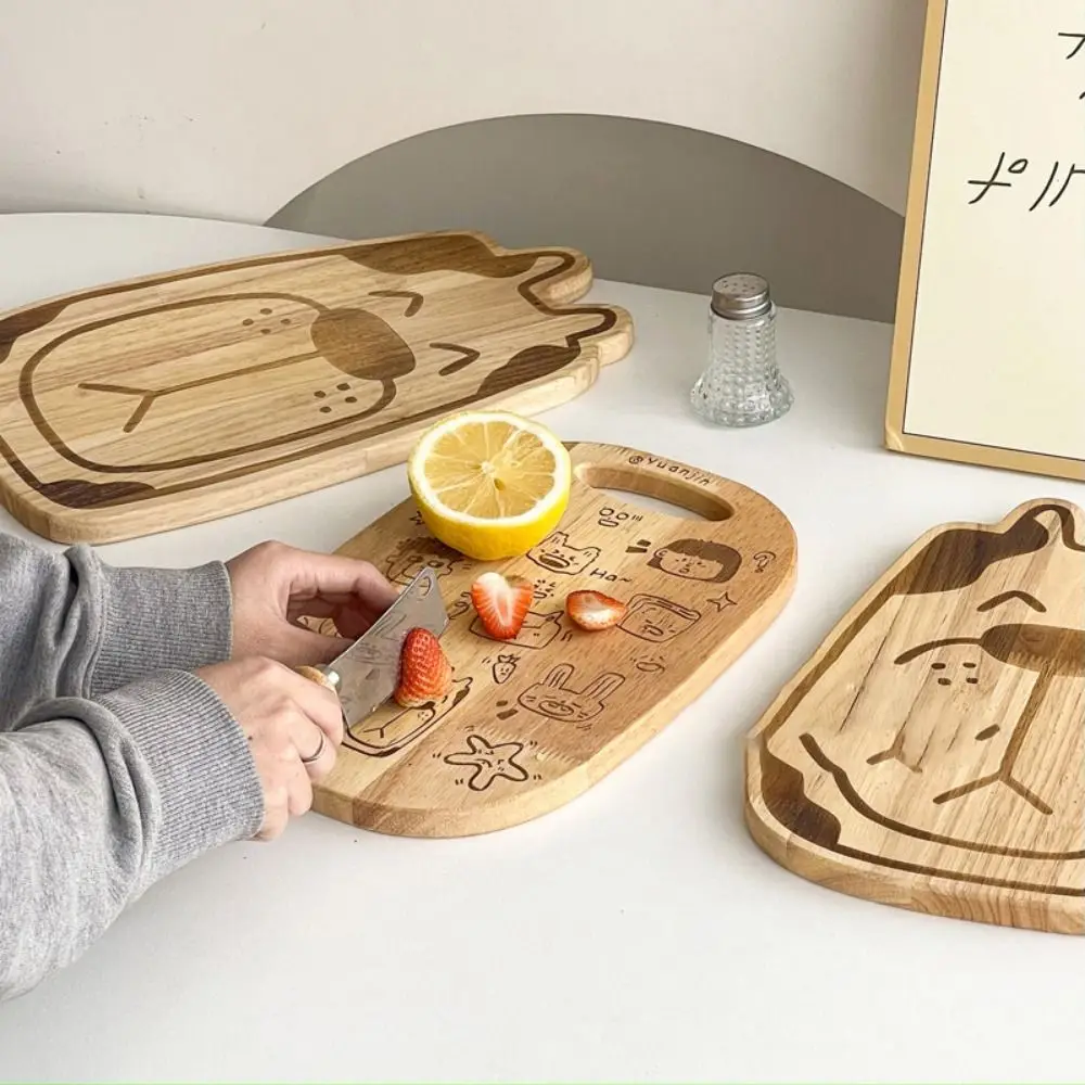 Tabla de cortar de madera tallada multiusos, patrón de dibujos animados, bloque de cortar colgante, plato de Pizza de forma Irregular, comida para bebé