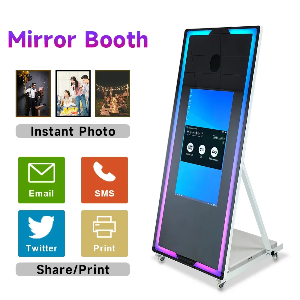 New 45'' 65'' Smart Magic Mirror Photo Booth Wedding Party Built-in Mini PC Portable Female Selfie Magic Mirror Photo Booth 2023