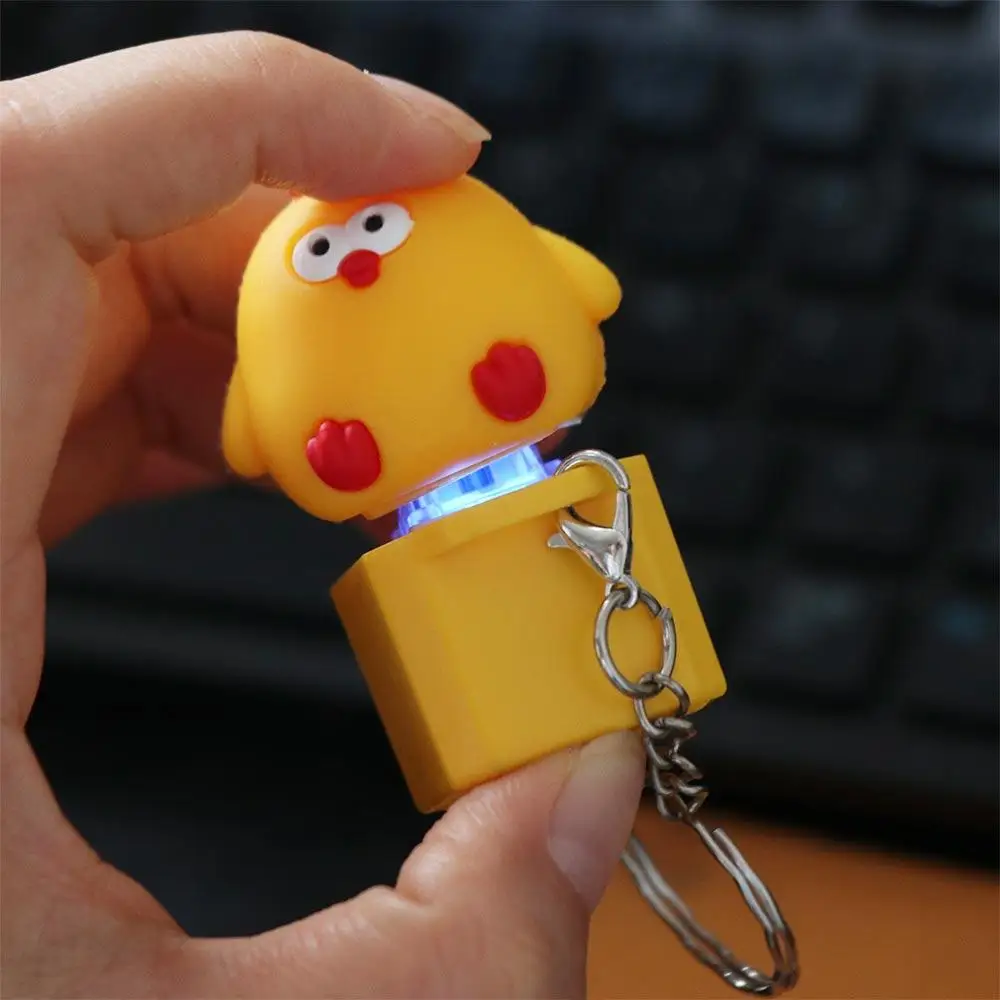 Yellow Chick Keyboard Sound Keychain Fidget Toy Sing Song Mechanical Keyboard Keychain Colorful Light Luminous