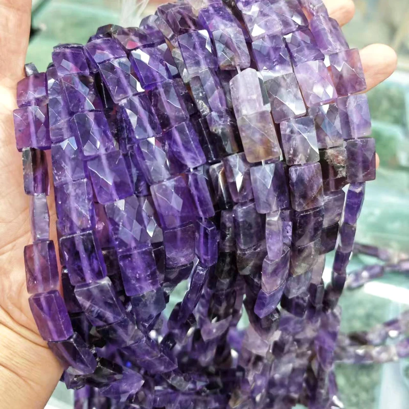 New Natural Amethyst Cut Rectangular Loose Bead Handmade DIY Bracelet Necklace Sweater Chain Jewelry Accessories Wholesale