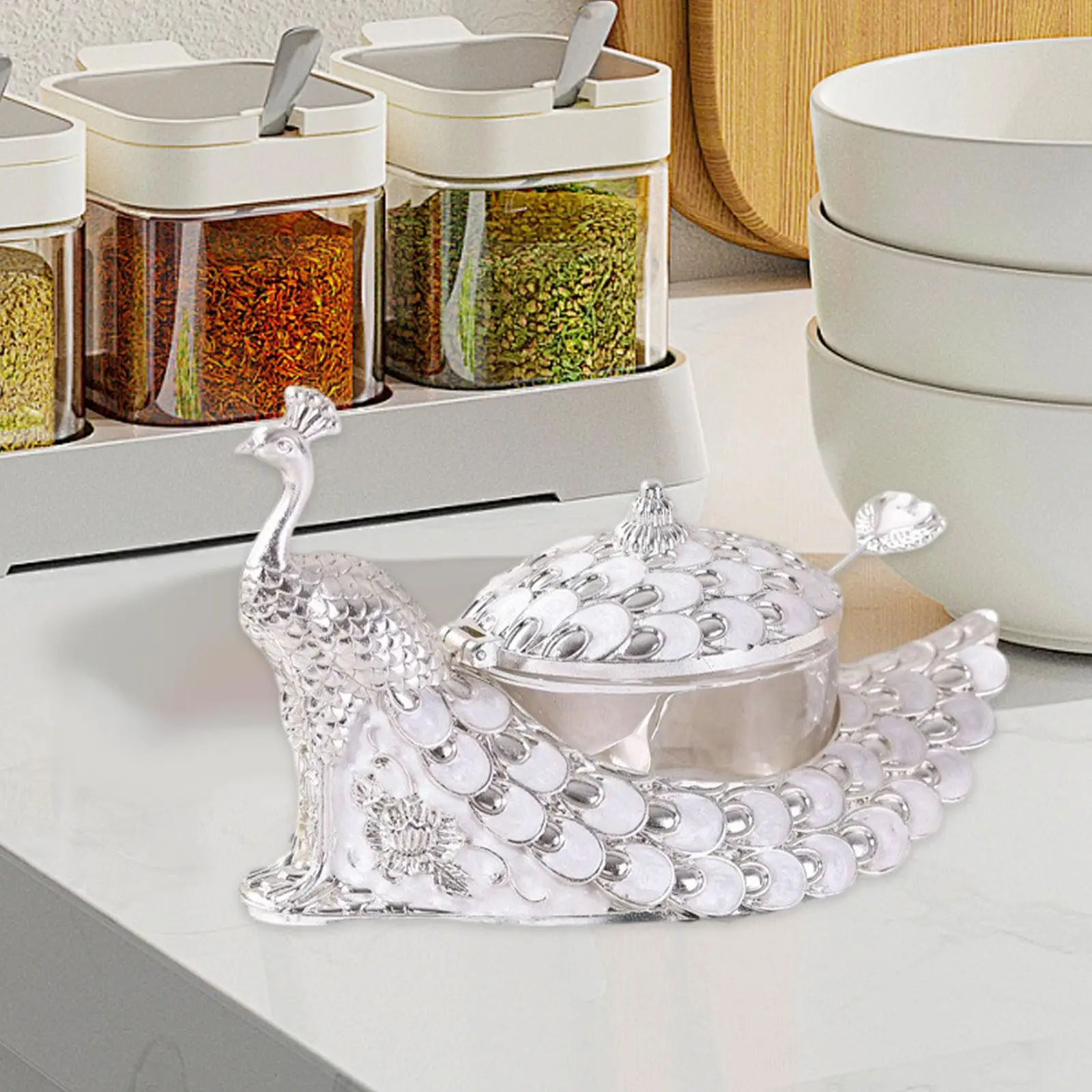 

Condiment Canister with Spoon Multipurpose Storage Box Jar Sugar Bowl for Countertop Home Cafe Bar Dining Room Living Room