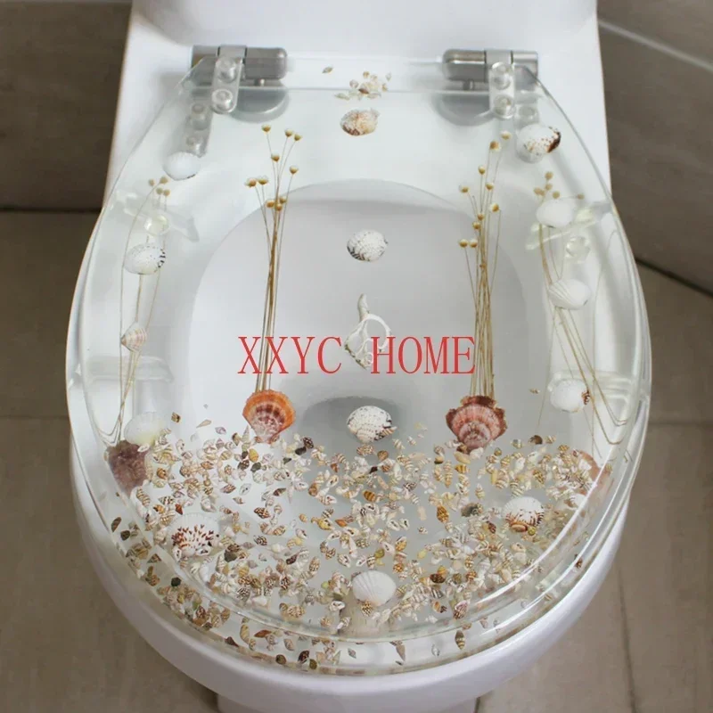 47*38CM High-grade Beautiful Resin Toilet Seat Cover Stainless Steel Slow Down Toilet Cover Mute Thickened U/V/O Universal