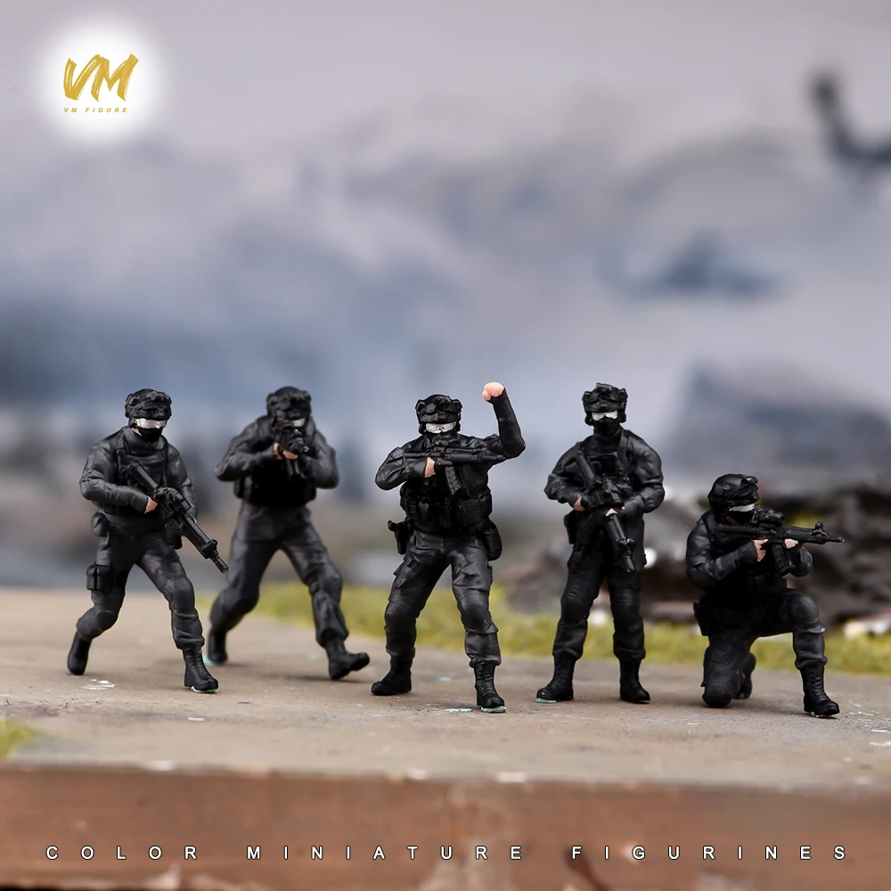 Painted Miniature 1/64 Special Police Set Soldier Figure Model 3D Mini Doll Props Display Scene Matching Crafts Desktop Decor