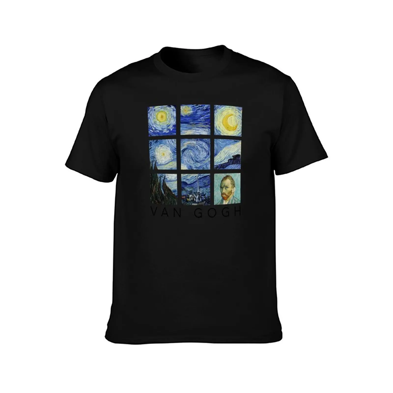 Van Gogh Painting Collage with Starry Night, Self-Portrait T-Shirt Plus Size Simple Casual Top T-Shirt