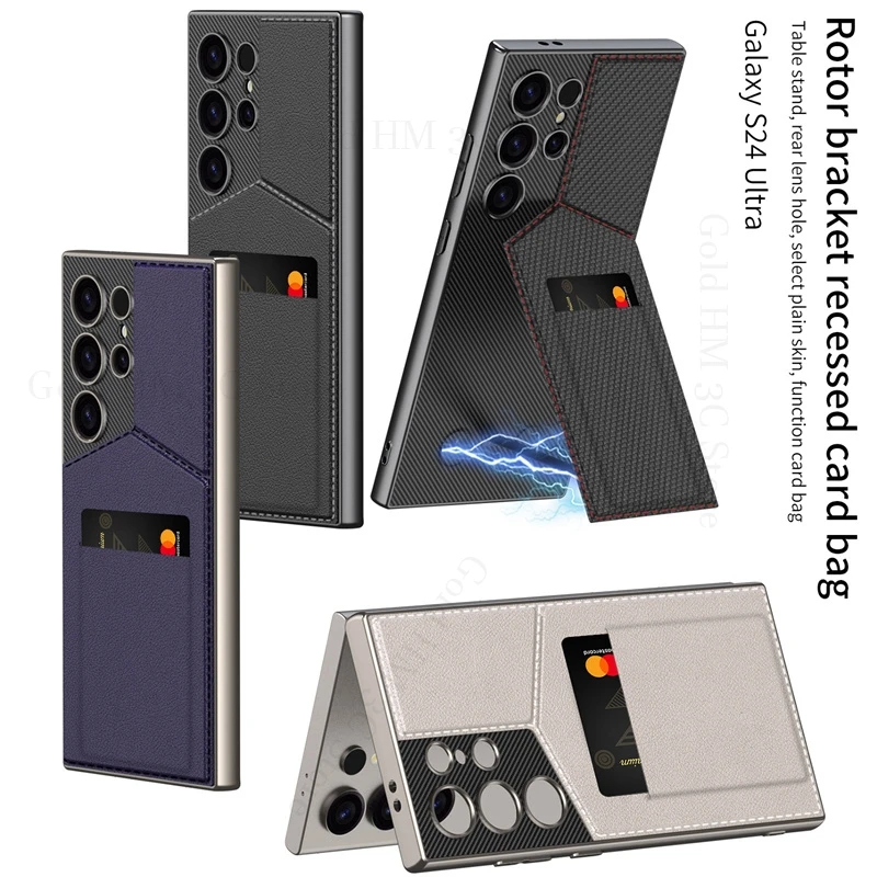 

Flip Magnetic Card Kickstand Case For Samsung S24 Ultra Capa Carbon Fiber Leather Book Stand Cover For Galaxy S24 Ultra SM-S928B