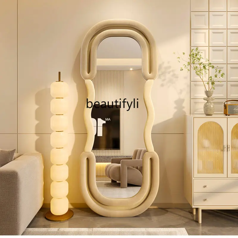 yj Full-Length Mirror Floor Cream Style Creative Nordic Dormitory Bedroom Shaped Dressing Mirror Simple